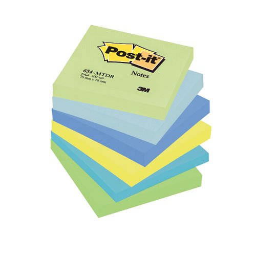 Post-it&#174; 654-6-BEA 76x76mm 100lap 6t&#246;mb BEACHSIDE