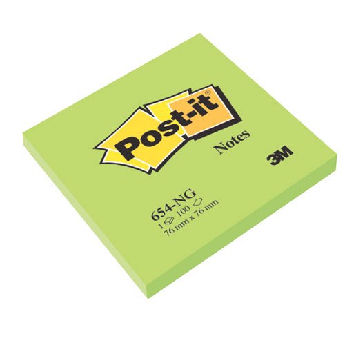 Post-it&#174; 654 76x76mm 100lap neon neonz&#246;ld