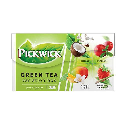 Tea Pickwick z&#246;ld tea gy&#252;m&#246;lcs&#246;s vari&#225;ci&#243;k (K&#243;kusz, &#193;fonya, Mang&#243;-j&#225;zmin, Eper-citromfű) 20x1,5g