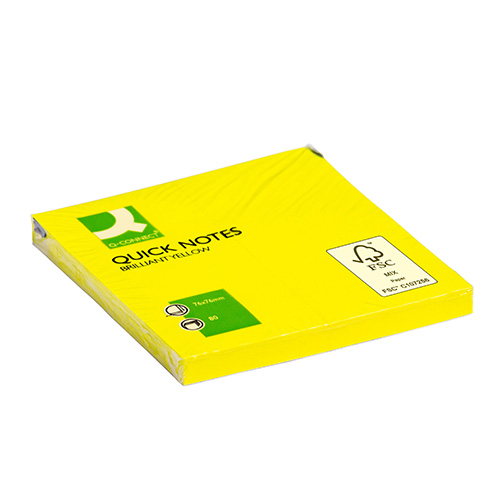 Öntapadós jegyzettömb 76x76mm 6x80lap Q-CONNECT Brilliant neonsárga