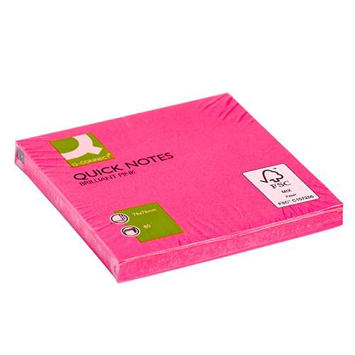 Öntapadós jegyzettömb 76x76mm 6x80lap Q-CONNECT Brilliant neonpink