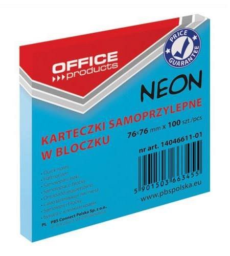 Öntapadós jegyzettömb 76x76mm100lap OFFICE PRODUCTS neonkék