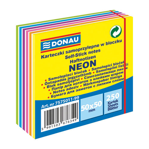 Öntapadós jegyzettömb 50x50mm 250lap DONAU neonmix